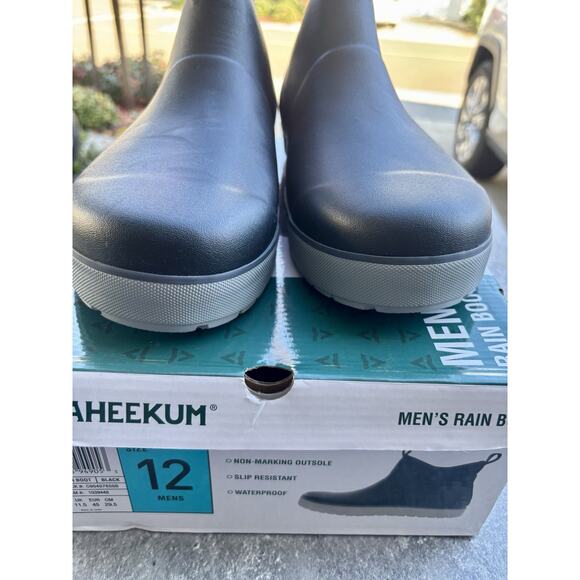 Staheekum Mens black ankle pull-on rubber rain boots waterproof sz 12 US